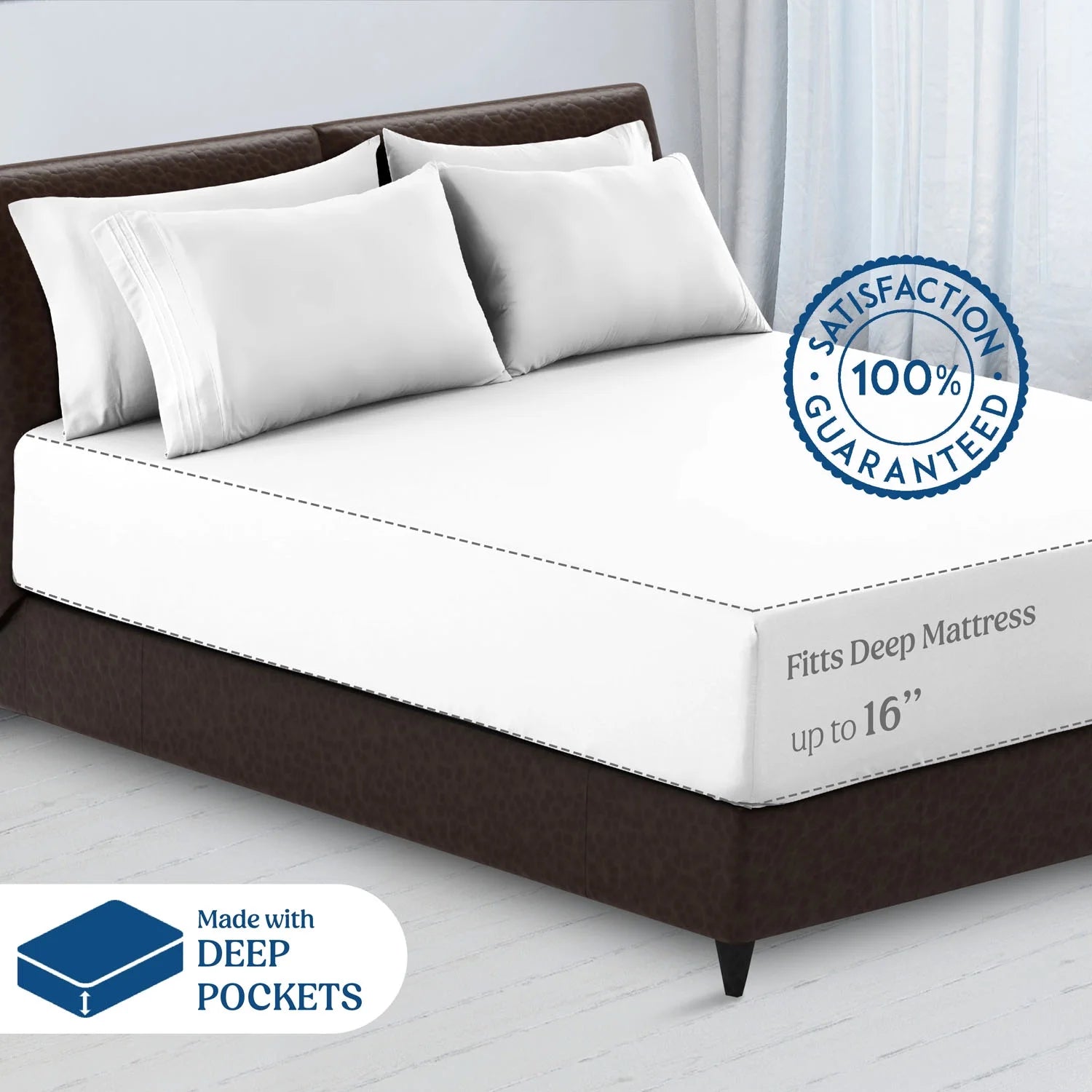 Luxury Microfiber Bed Sheet Set – 6 Piece, Queen Size, Deep Pocket, White Color