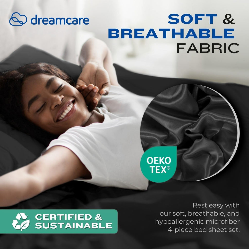 Twin XL 4-Piece Deep Pocket Bed Sheet Set – Ultra-Soft Microfiber, Cooling & Durable, Black