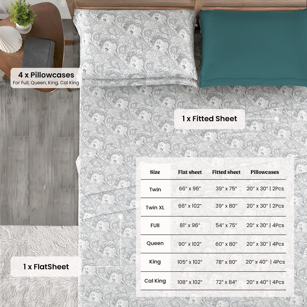 Luxury 1800 Series Microfiber Bed Sheet Set – 6 Piece Deep Pocket Paisley