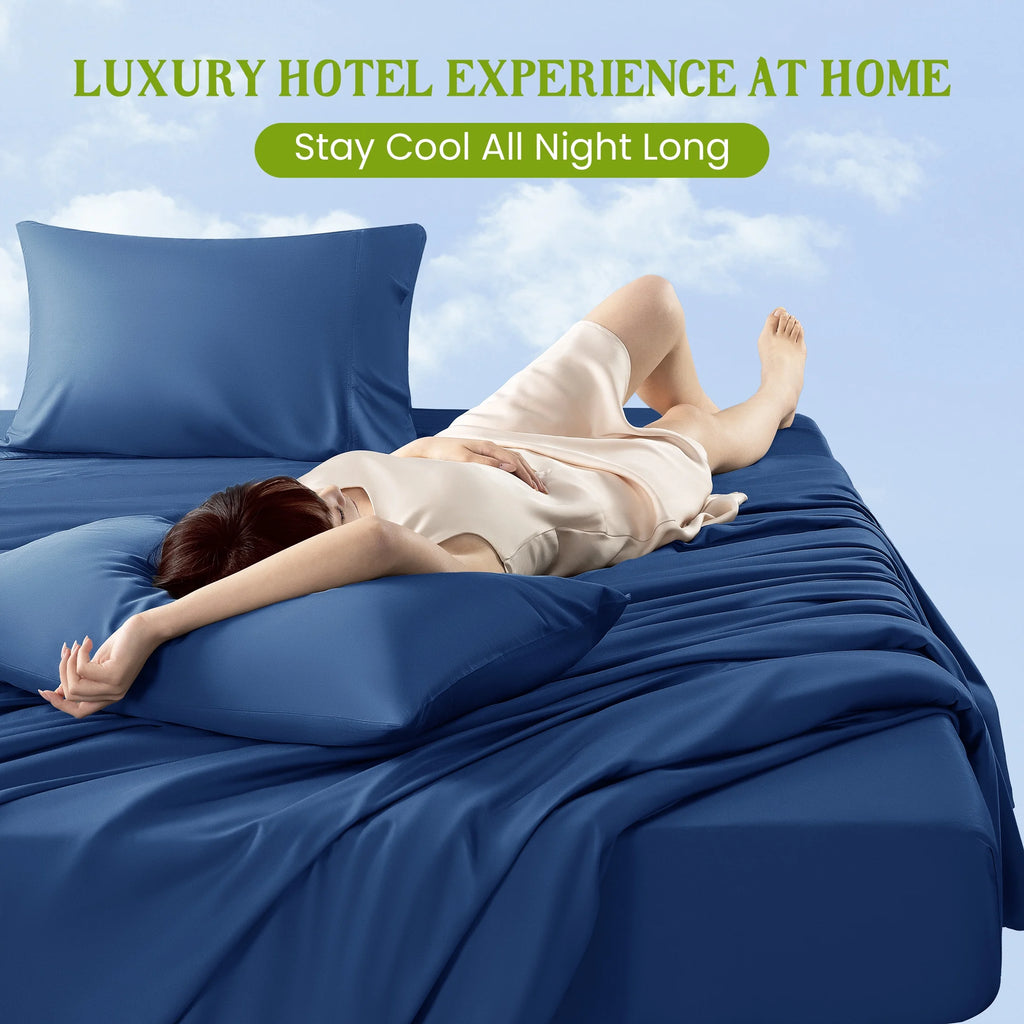 100% Organic Bamboo Bed Sheet Set – Soft, Cooling & Luxurious, Deep Pocket Fitted Sheets