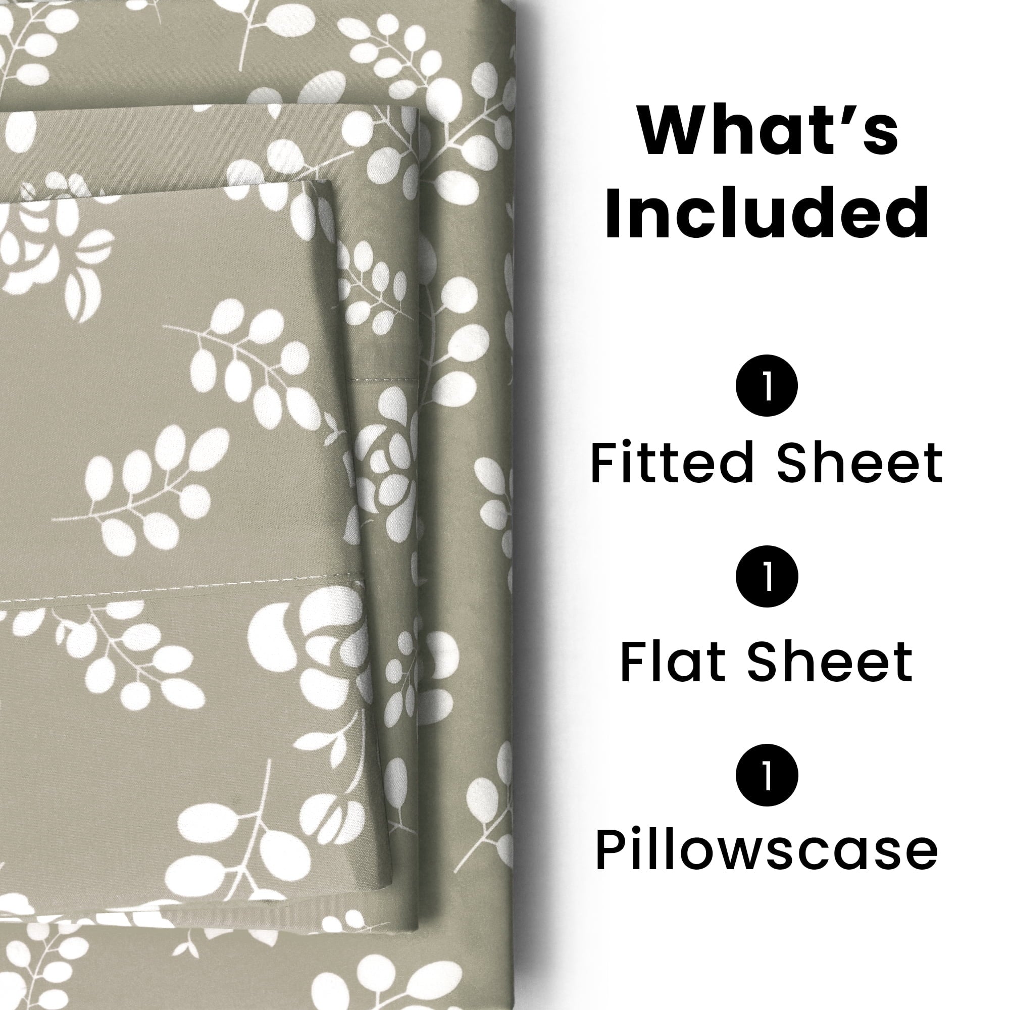 Soft Microfiber Bed Sheet Set – Twin Size, 16” Deep Pocket, Floral Taupe Design