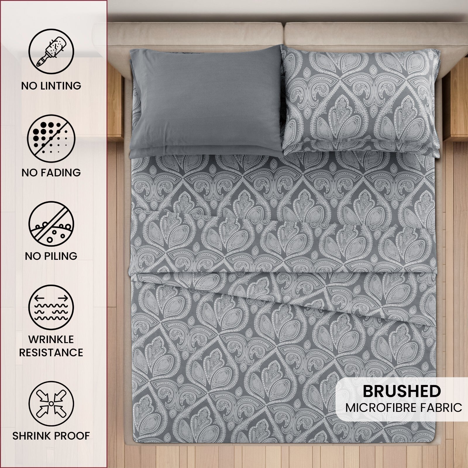 Luxury 1800 Series Microfiber Bed Sheet Set – 6 Piece Deep Pocket Paisley