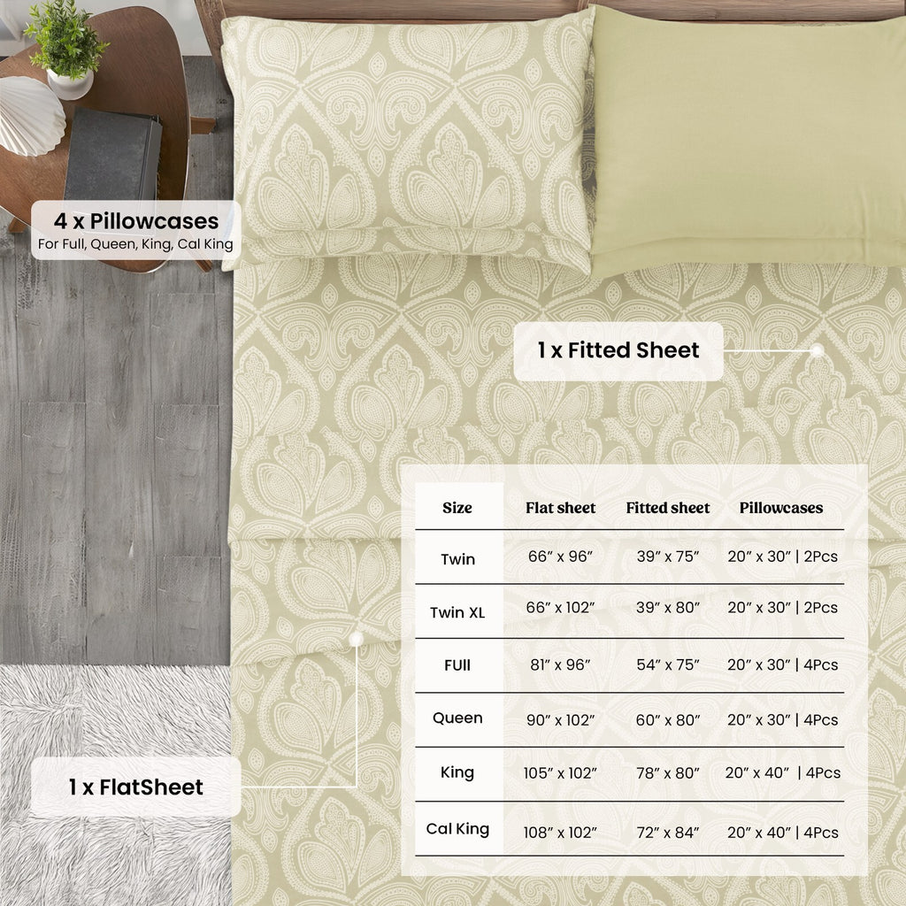 Luxury 1800 Series Microfiber Bed Sheet Set – 6 Piece Deep Pocket Paisley