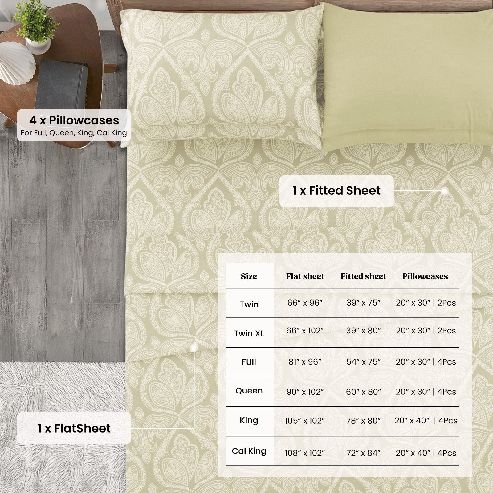 Luxury 1800 Series Microfiber Bed Sheet Set – 6 Piece Deep Pocket Paisley