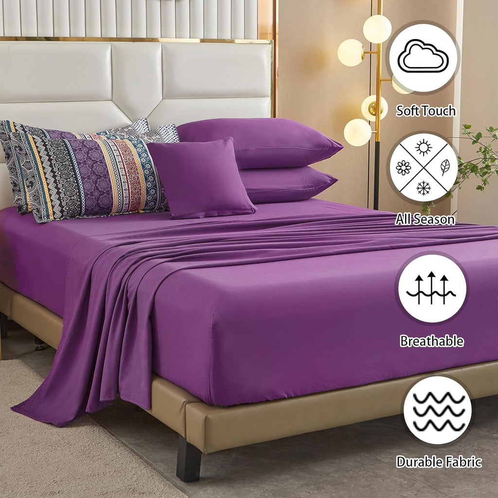 8-Piece Queen Bed-in-a-Bag Comforter Set – Boho Striped Purple, Includes Sheets & Shams