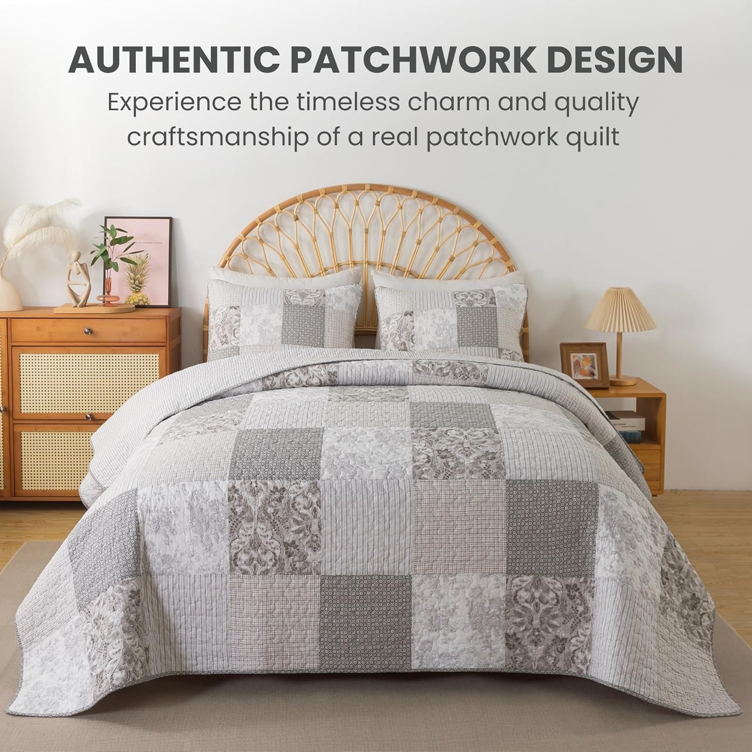 Silver Gray Queen Quilt Set – Lightweight Cotton, 3-Piece