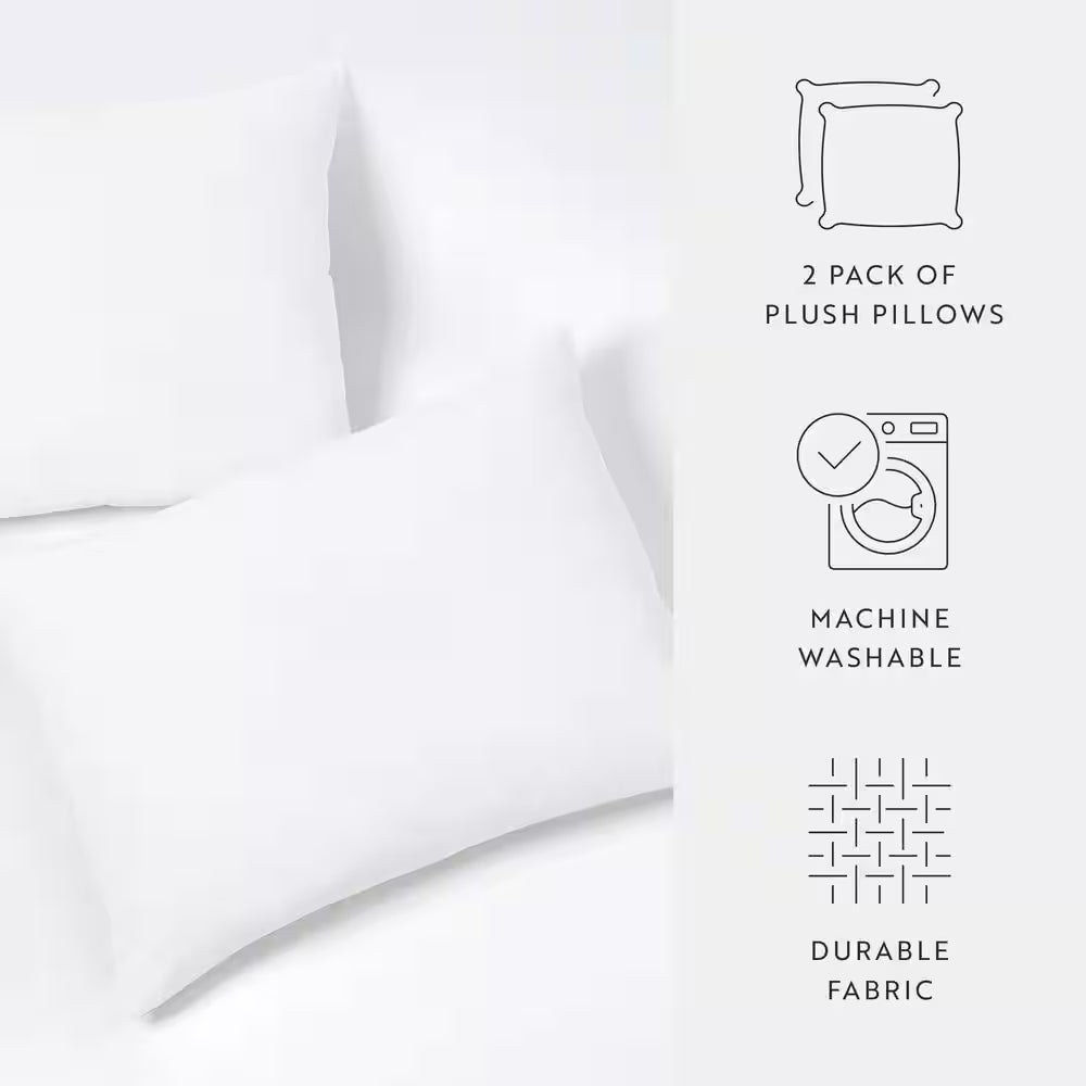 2-Pack Hypoallergenic Plush Bed Pillows – Soft Polyester Microfiber, Supportive & Comfortable