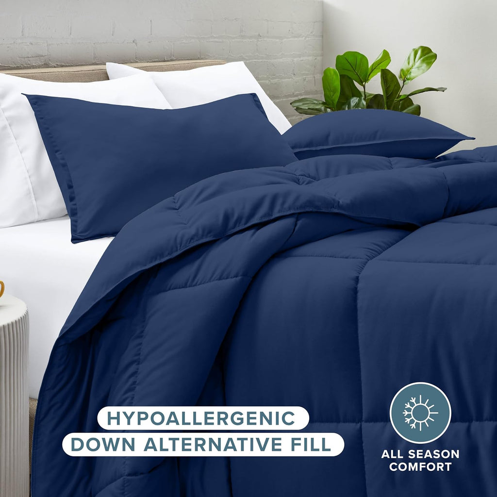 Queen Comforter Set – Ultra-Soft Goose Down Alternative, 1800 Series, All-Season Warmth, Dark Blue