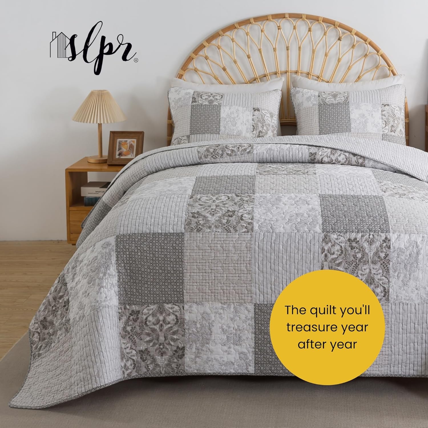 Silver Gray Queen Quilt Set – Lightweight Cotton, 3-Piece