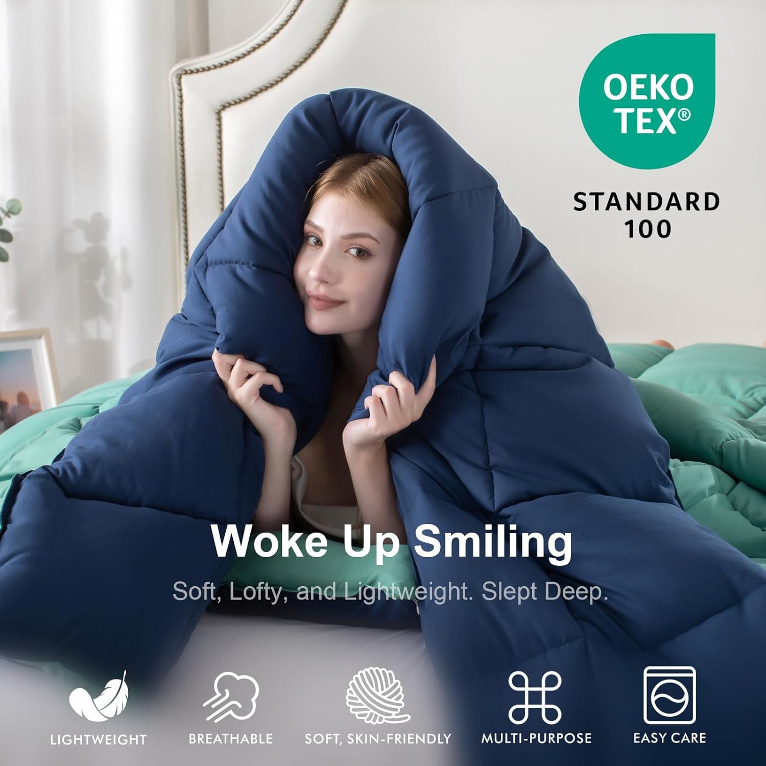 Luxury King Comforter Set, Reversible Two-Tone, Down Alternative, Ultra Soft, Lightweight & All-Season (Turquoise/Blue)