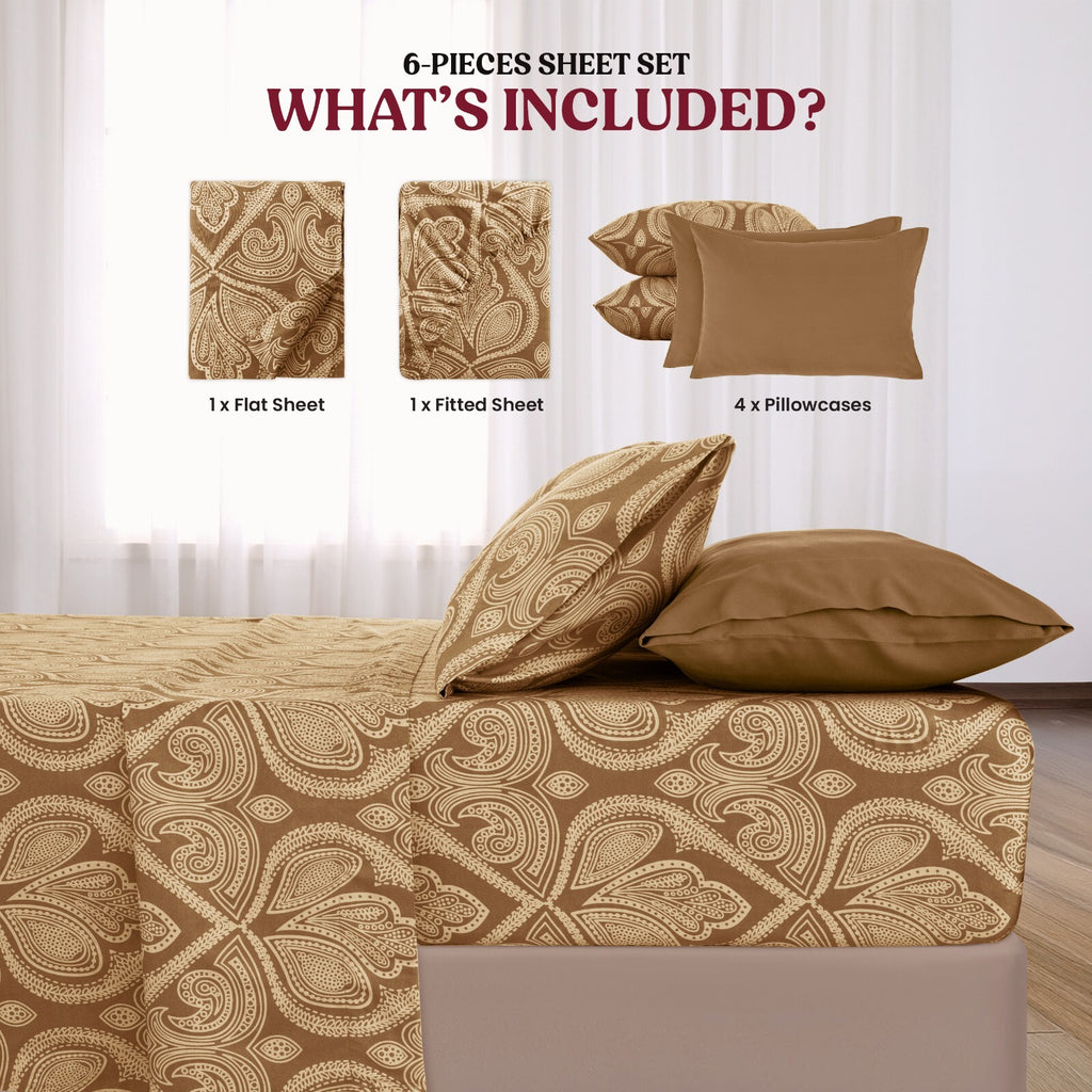 Luxury 1800 Series Microfiber Bed Sheet Set – 6 Piece Deep Pocket Paisley