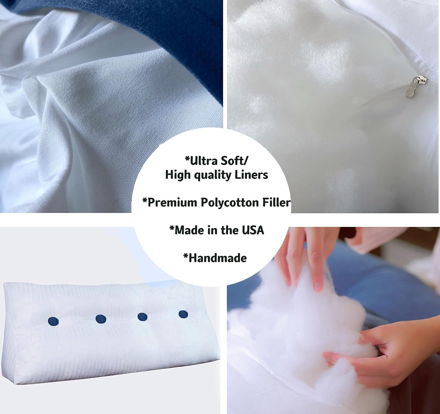 Triangular Wedge Backrest Pillow with Detachable Neck Rolls – Large Reading Pillow for Bed