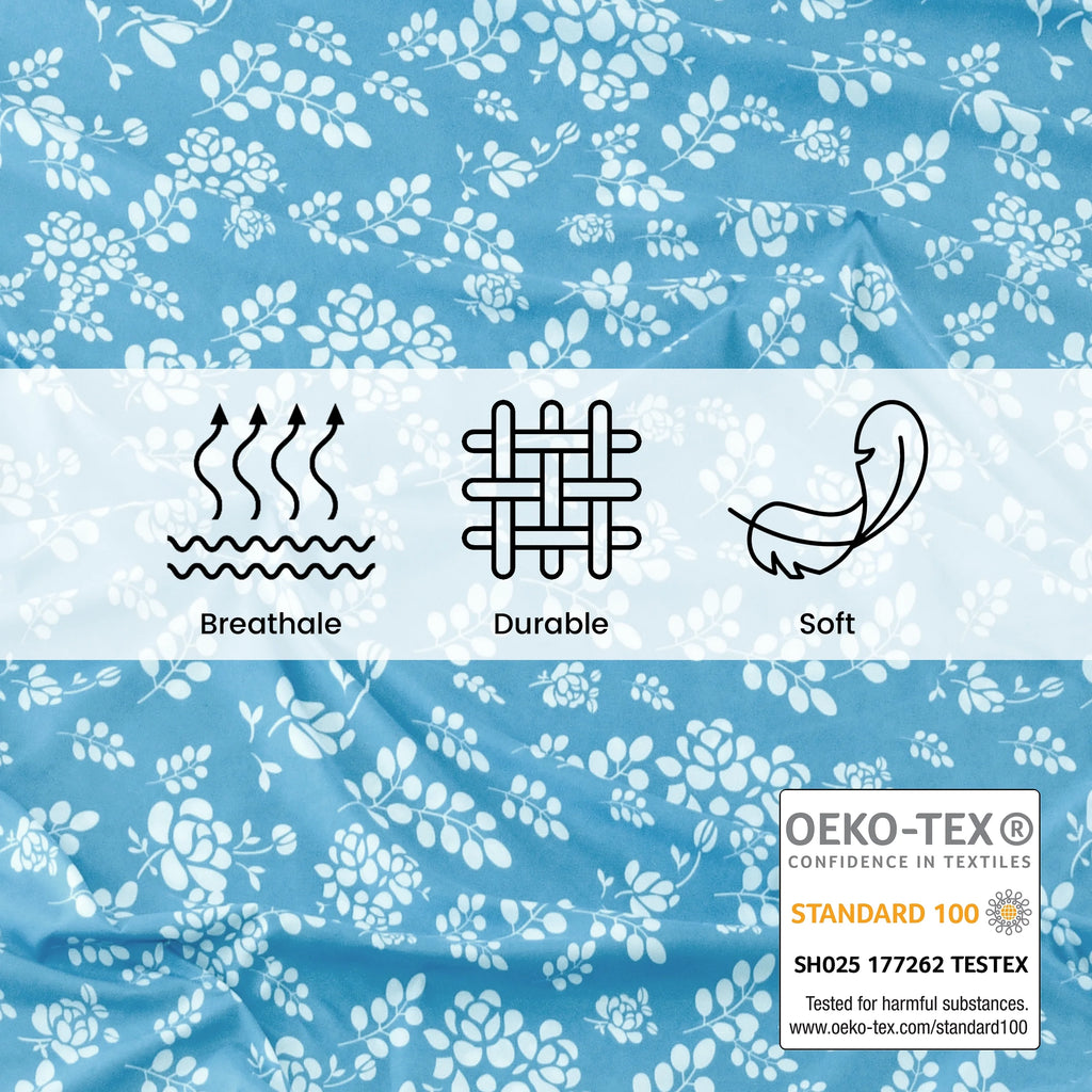 Twin Size Floral Microfiber Bed Sheet Set – 3 Piece, Deep Pocket, Blue