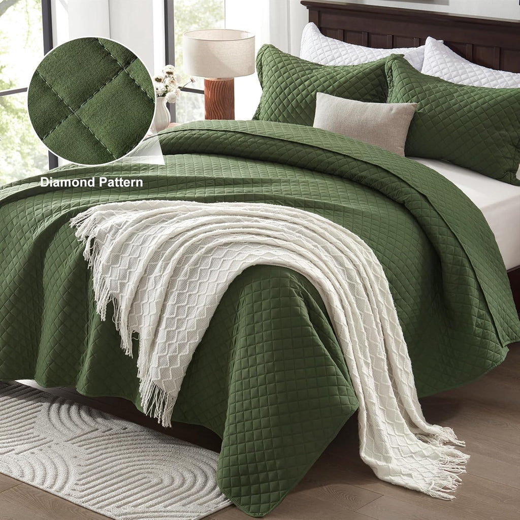 Olive Green Twin Quilt Set – Soft Lightweight Reversible Bedding