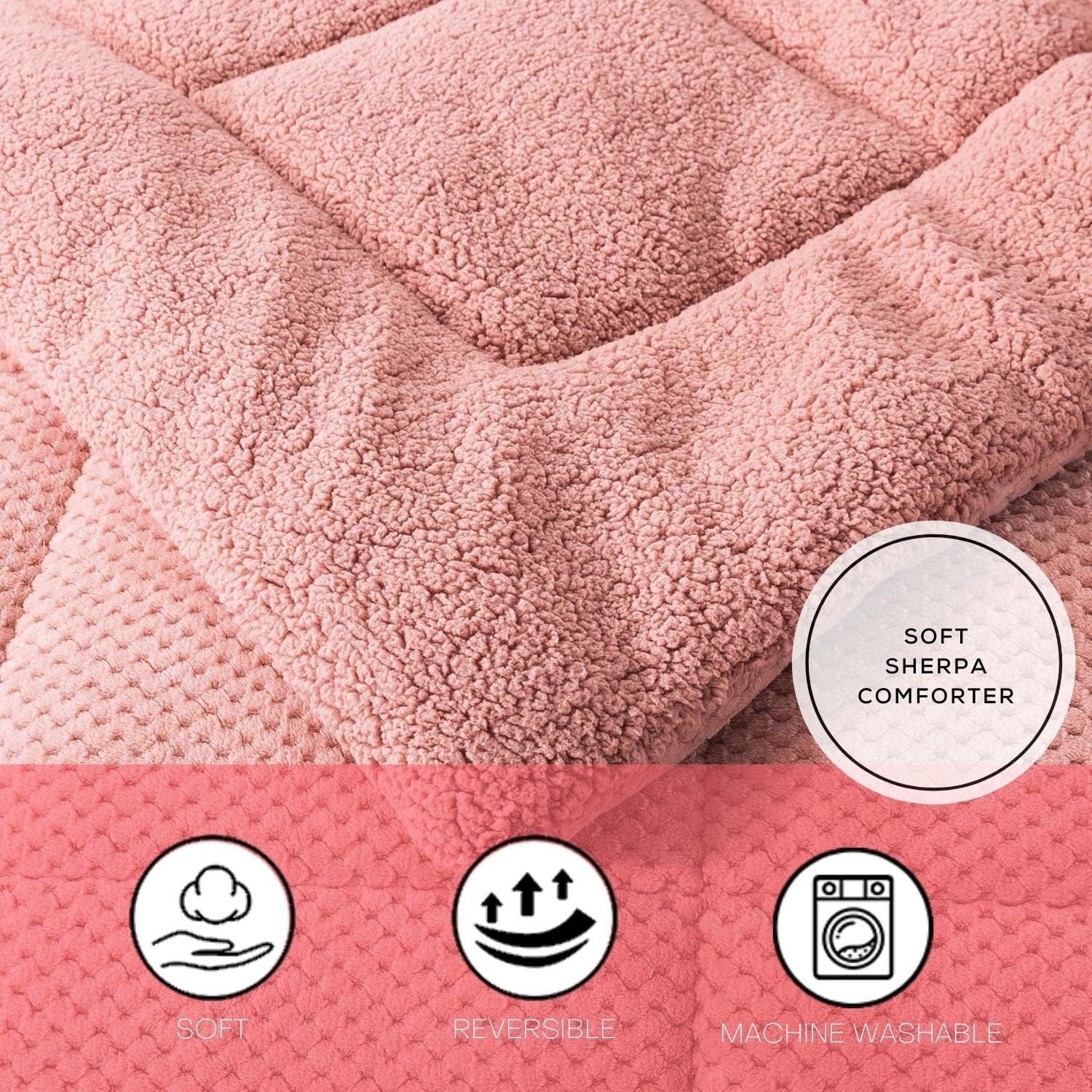 King Sherpa Comforter – Ultra Soft Reversible Fleece, Goose Down Alternative, Sunset Rose Pink