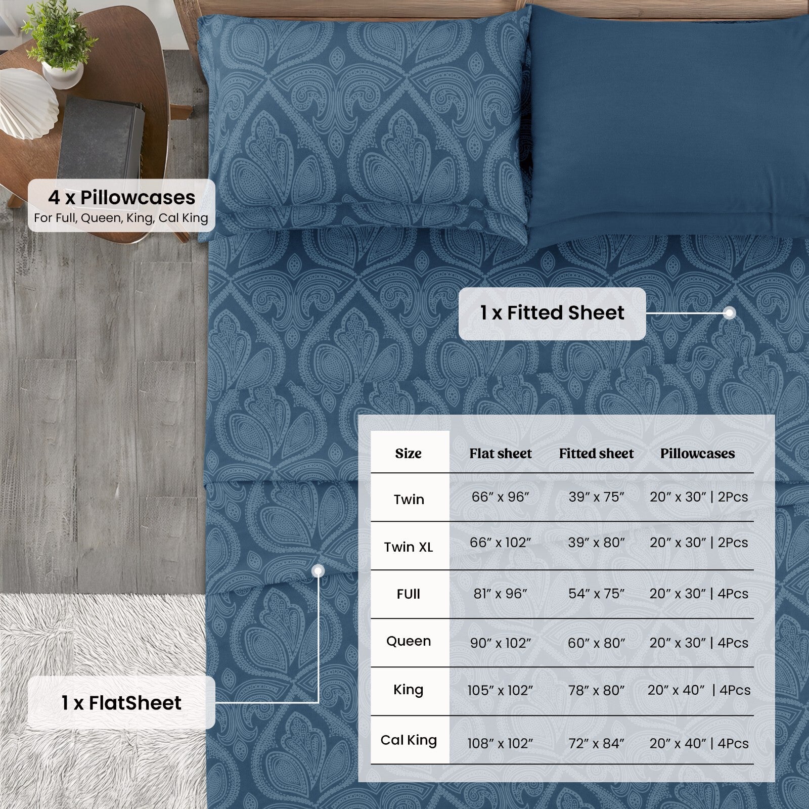 Luxury 1800 Series Microfiber Bed Sheet Set – 6 Piece Deep Pocket Paisley