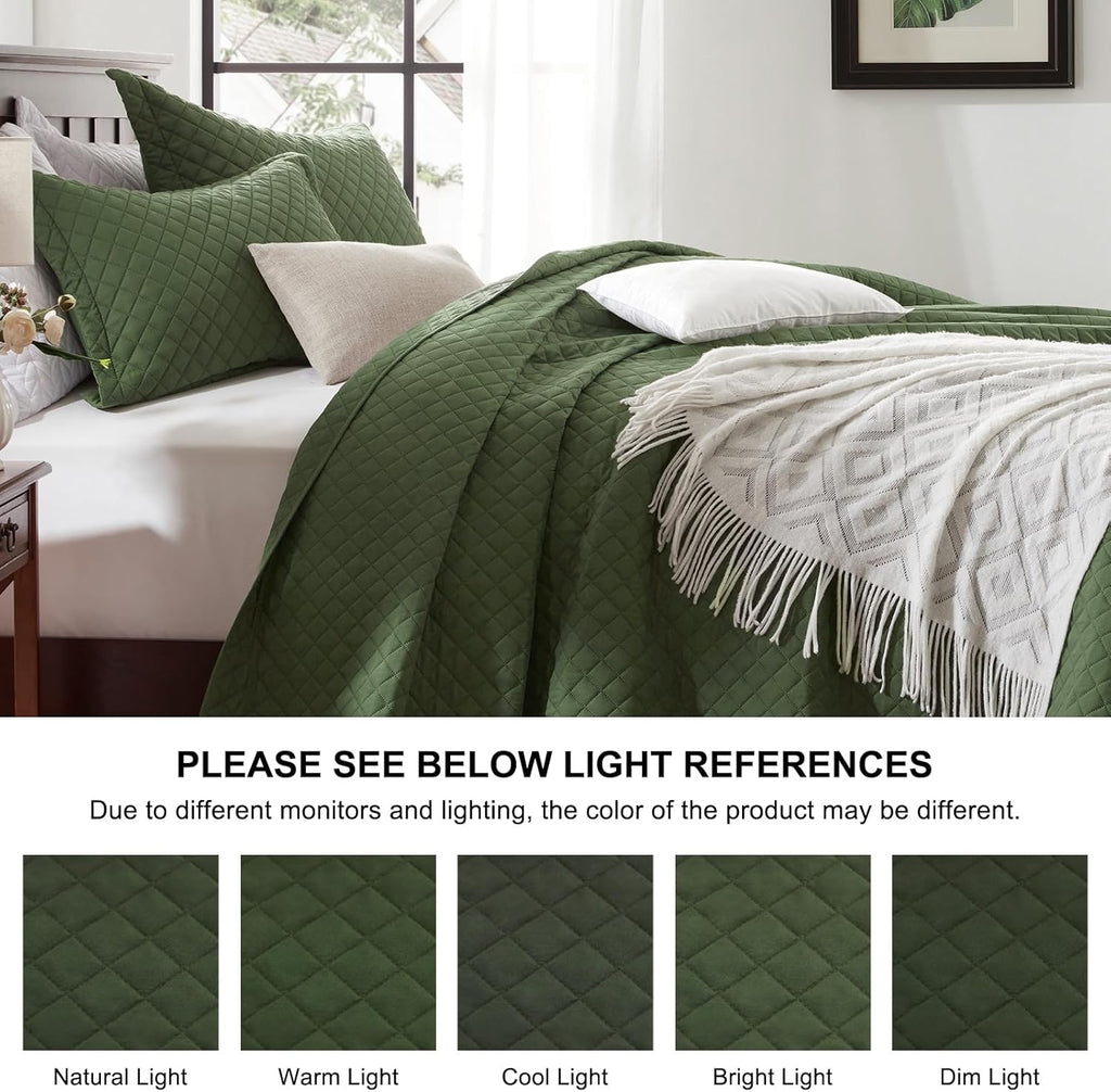Olive Green Twin Quilt Set – Soft Lightweight Reversible Bedding
