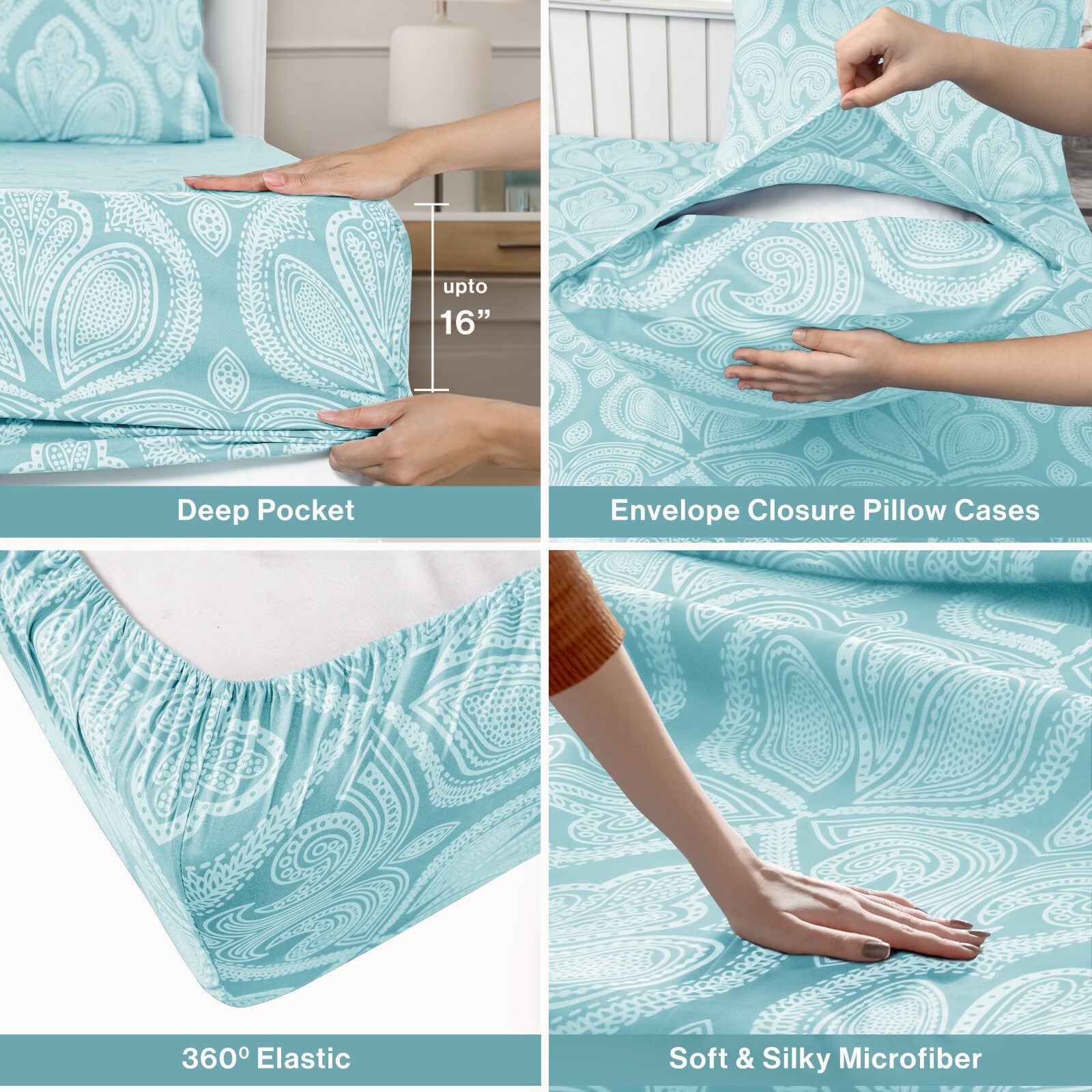 Luxury 1800 Series Microfiber Bed Sheet Set – 6 Piece Deep Pocket Paisley