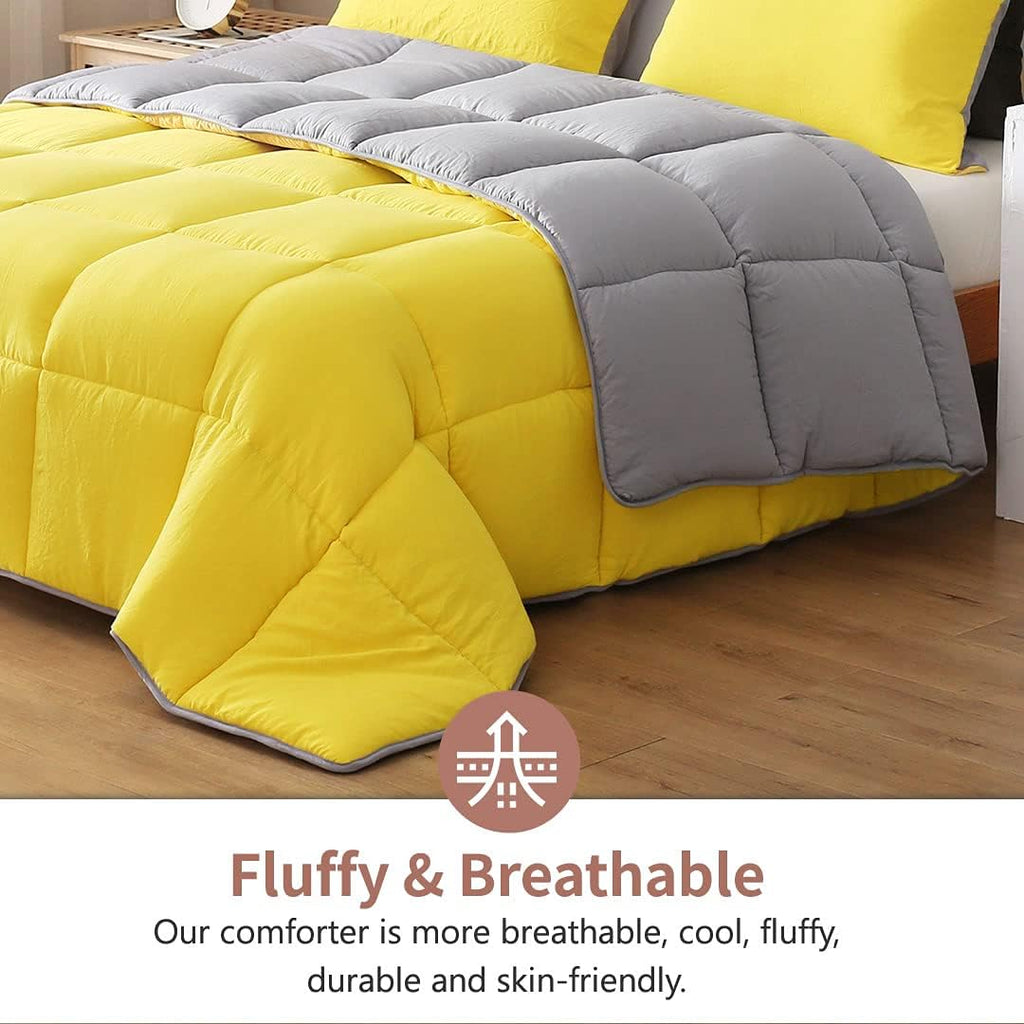 King Reversible Comforter – All-Season Ultra-Soft Down Alternative Quilt, Yellow/Gray