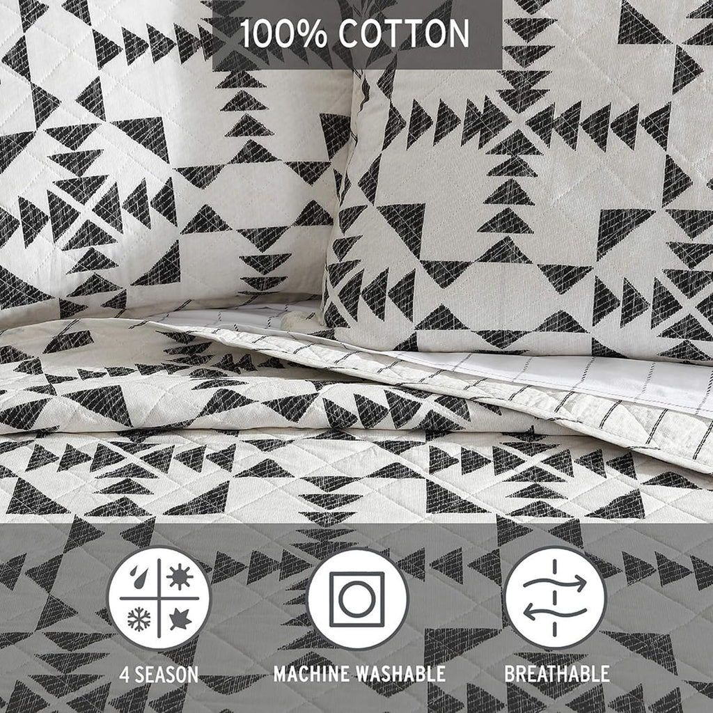 King Quilt Set – Reversible Cotton Bedding with Matching Shams, Luxurious Arrowhead Charcoal Design