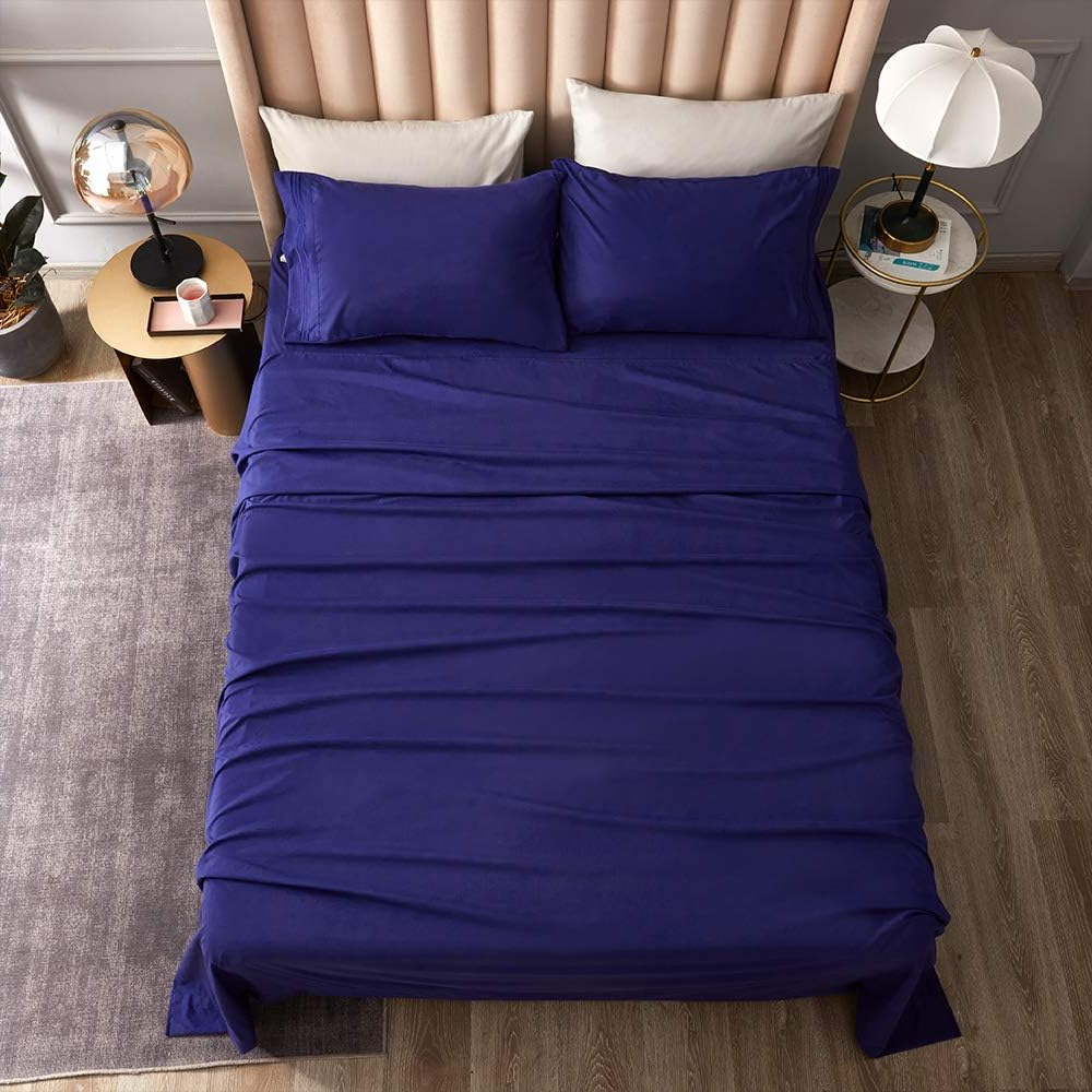 Full 4-Piece Bed Sheet Set – Brushed Microfiber, Deep Pocket, Soft & Breathable, Blue