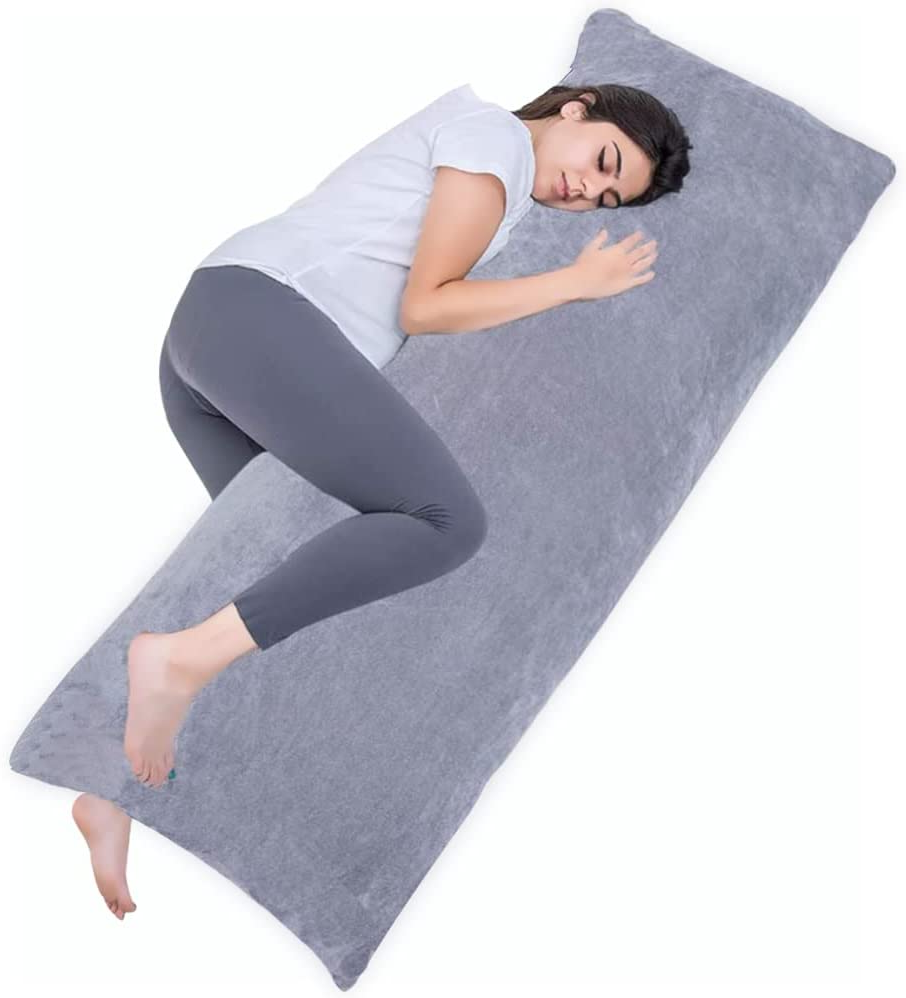 Full Body Pillow for Side Sleepers – Long Support Pillow with Velvet Cover, 20" x 54", Dark Grey