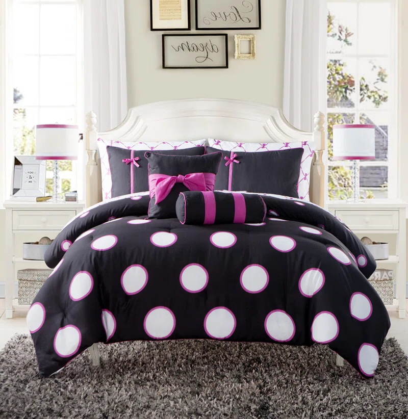 5-Piece Polka Dot Bed-in-a-Bag Comforter Set – Complete Bedding Set with Sheets & Pillow Shams