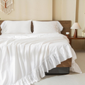 King Sheet Set – 4-Piece Cotton, White Ruffles, Soft & Breathable
