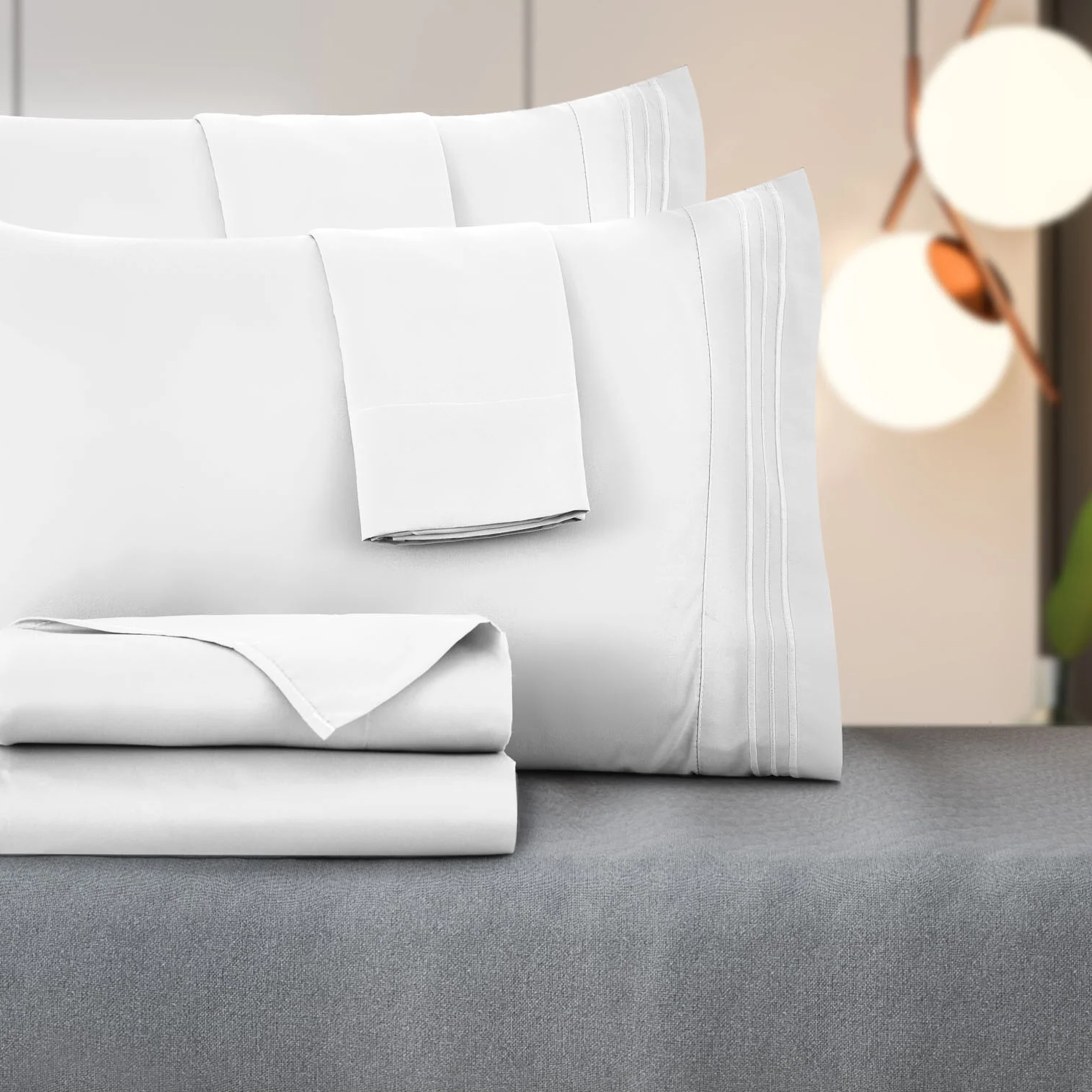 Luxury Microfiber Bed Sheet Set – 6 Piece, Queen Size, Deep Pocket, White Color