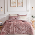 Velvet Comforter Set Full/Queen – 4-Piece All-Season Diamond Quilted Bedding, Blush
