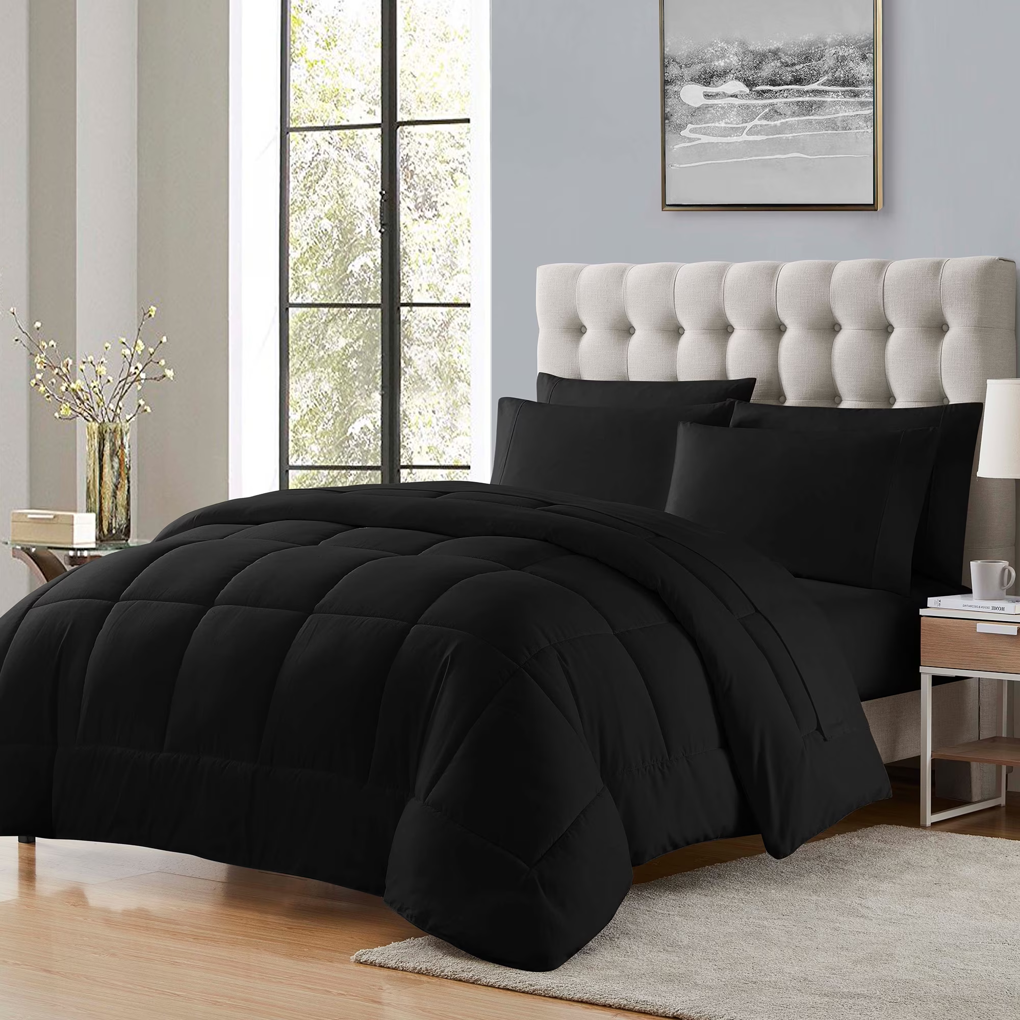 7-Piece Full Bed-in-a-Bag Comforter Set – Luxury Black Down Alternative, Includes Sheets & Shams