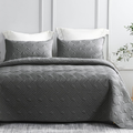 King Quilt Set – 3-Piece Dark Grey Lightweight Bedspread with Pillow Shams, All-Season