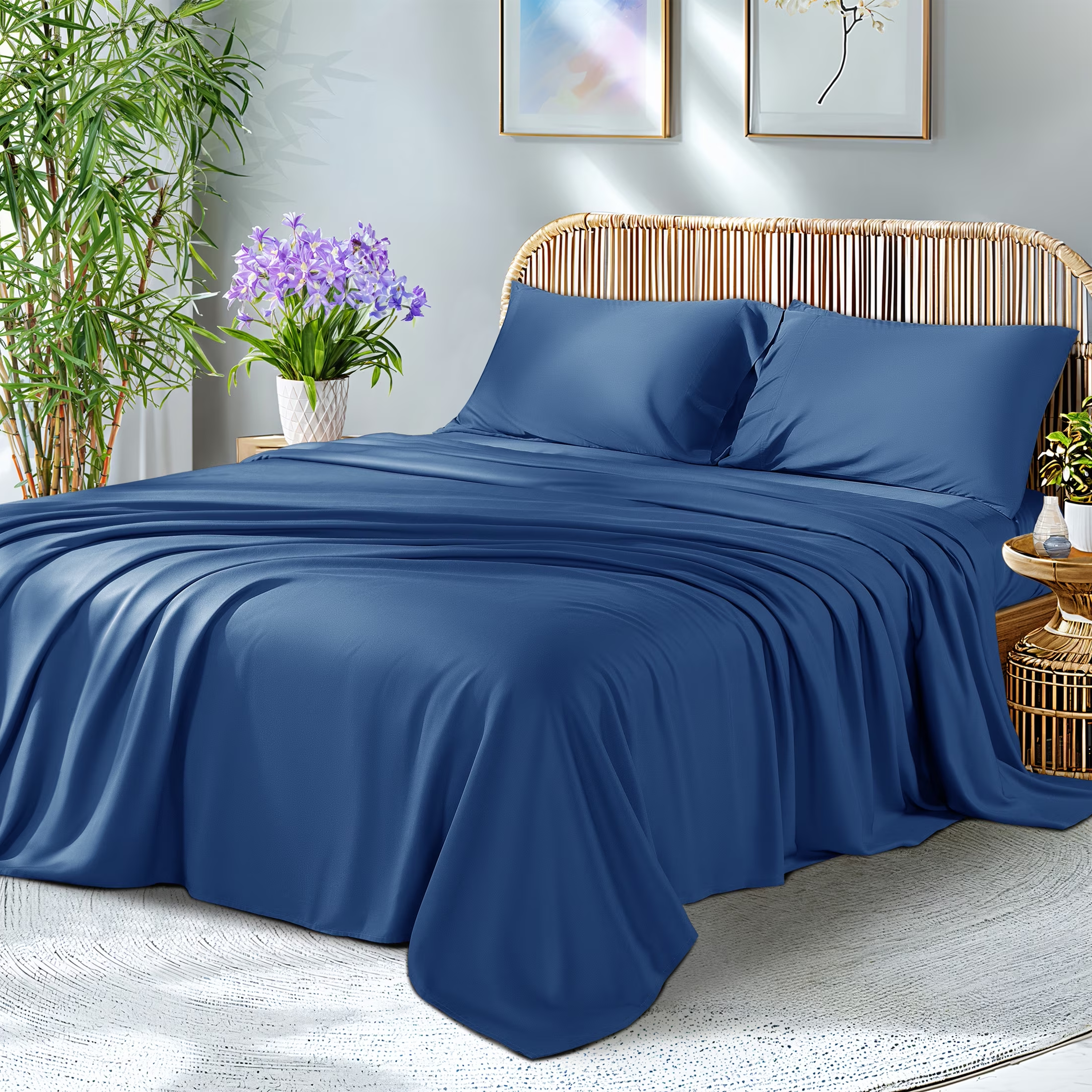 100% Organic Bamboo Bed Sheet Set – Soft, Cooling & Luxurious, Deep Pocket Fitted Sheets