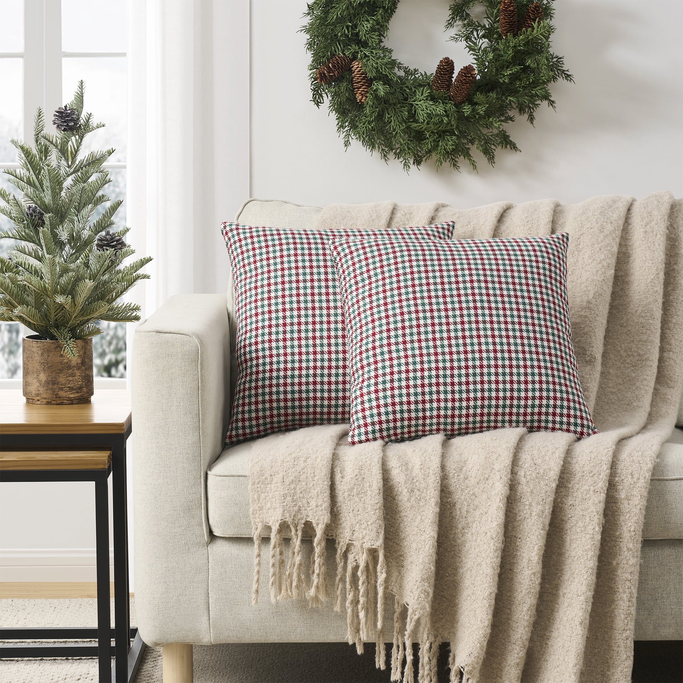 18" X 18" Multi Holiday Houndstooth Decorative Pillows (2 Count)