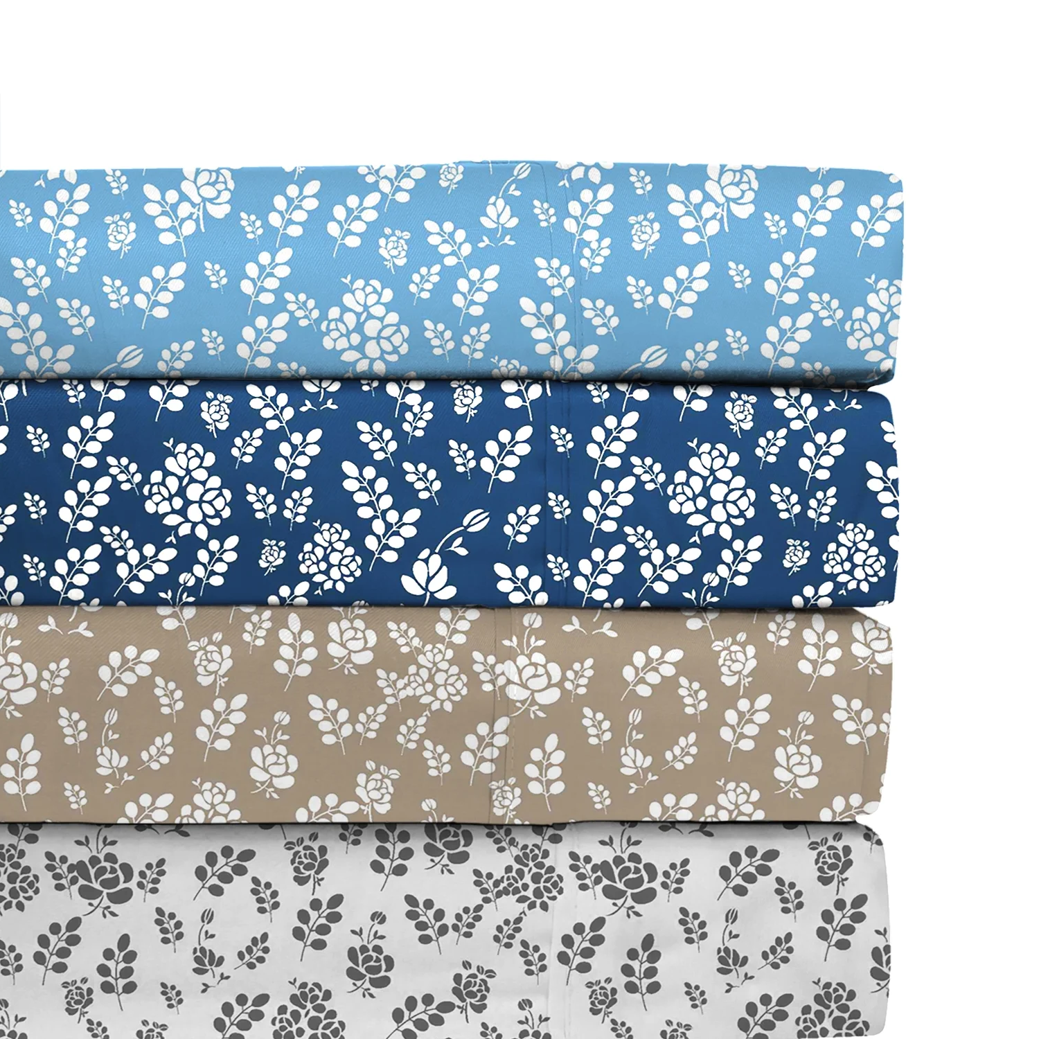 Lux Decor Microfiber Floral Bed Sheet Set – 4 Piece, King Size, Deep Pocket, White Gray