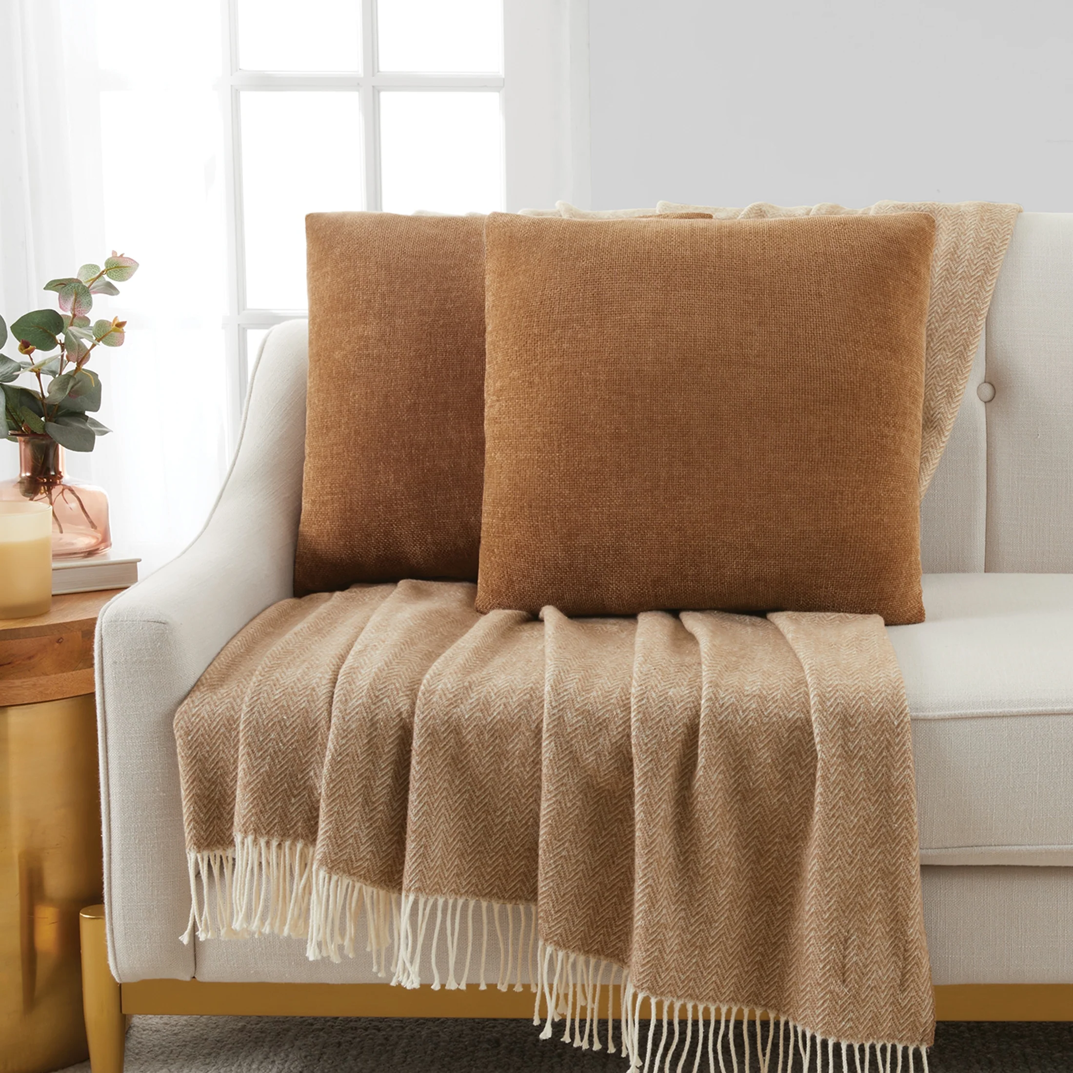 18" x 18" Solid Chenille Decorative Pillow Set – 2-Pack, Soft & Cozy Throw Pillows