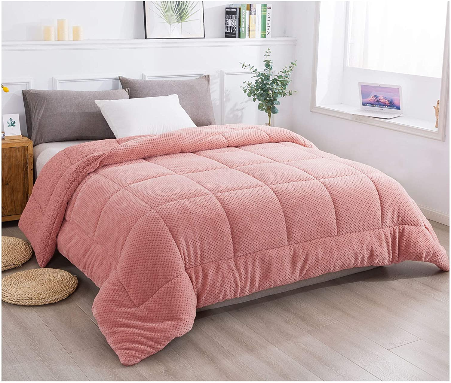 King Sherpa Comforter – Ultra Soft Reversible Fleece, Goose Down Alternative, Sunset Rose Pink