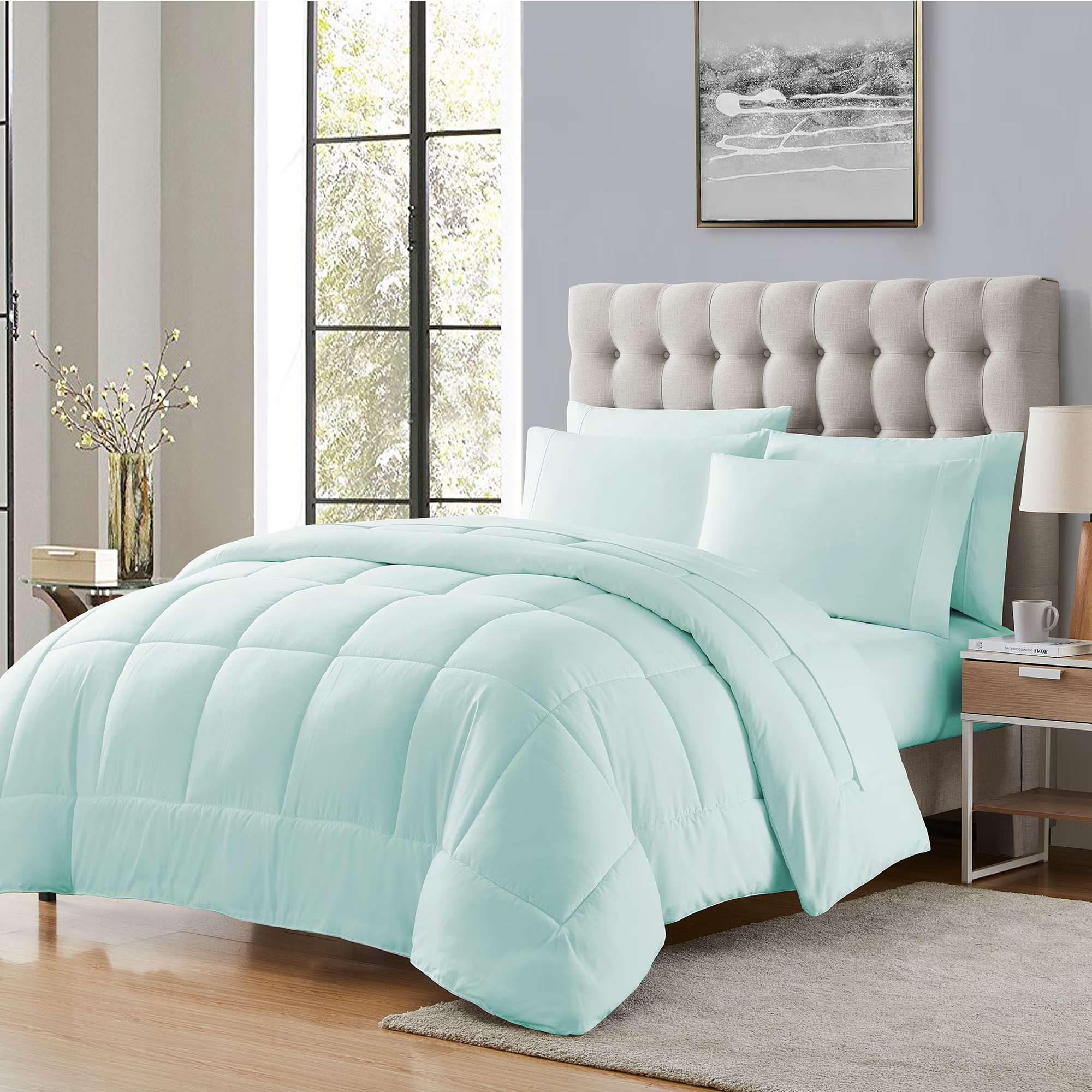 7-Piece King Bed-in-a-Bag Comforter Set – Luxury Aqua Down Alternative, Includes Sheets & Shams