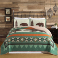Rustic Cabin Bear King Quilt Set – Nature Lodge Bedding (2 Shams)