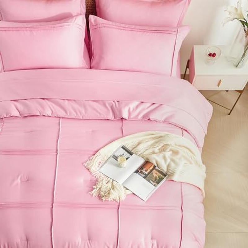 7-Piece Queen Bed-in-a-Bag Comforter Set – Grid Pinch Design, Includes Sheets & Shams