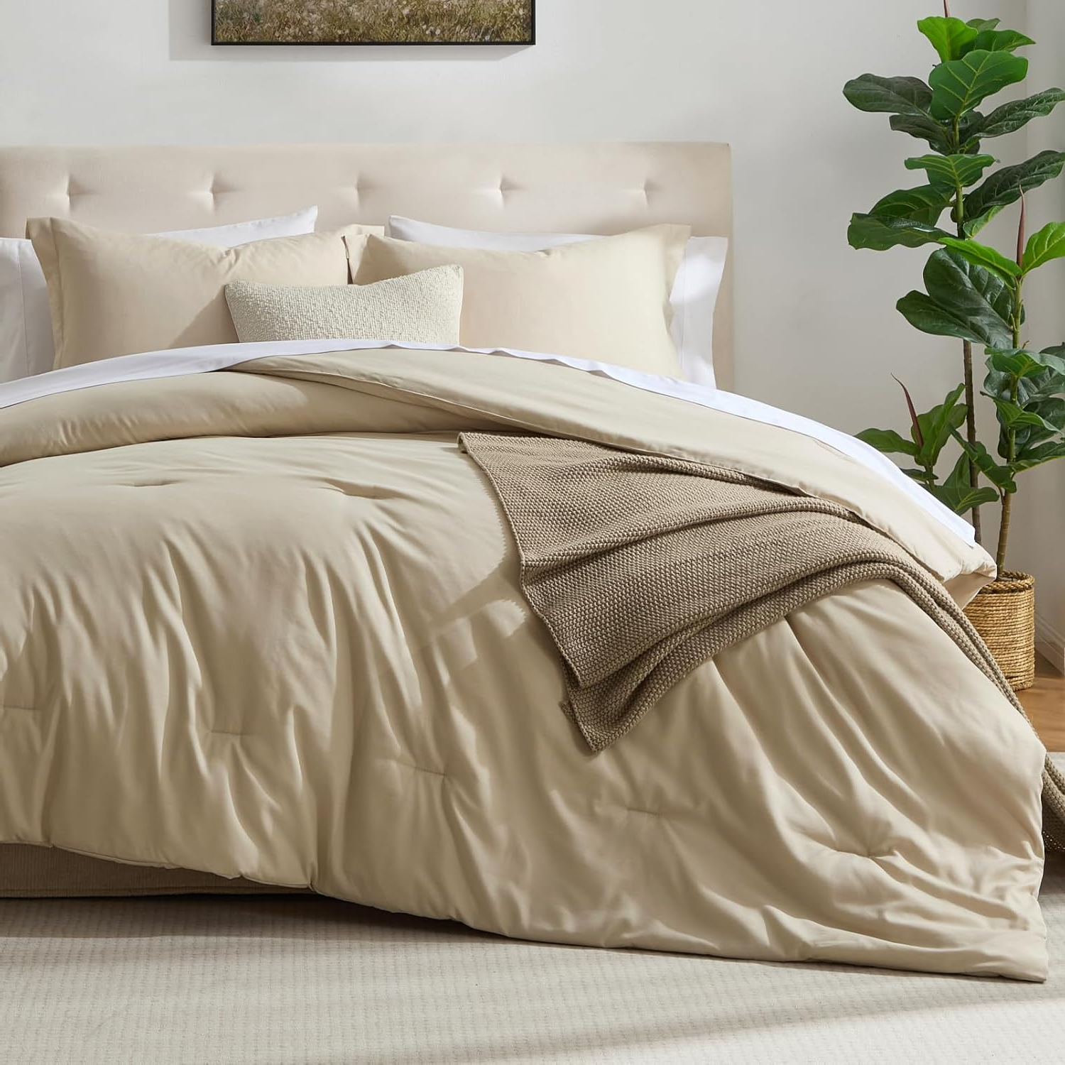 Twin Beige Comforter Set – 2-Piece Lightweight Down Alternative Bedding