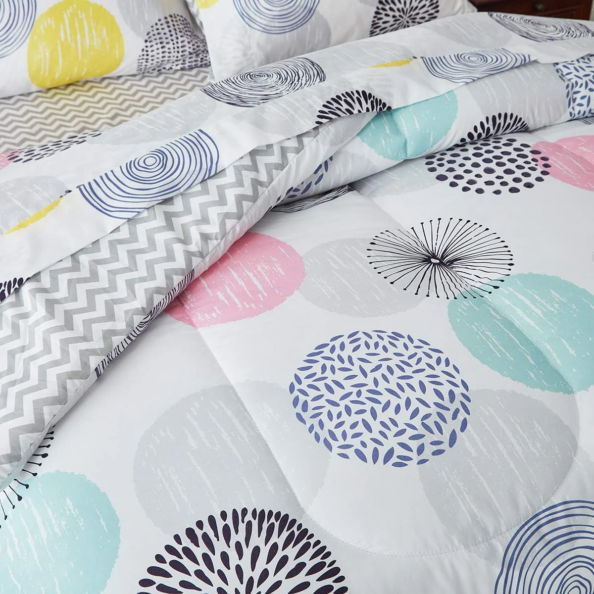 6-Piece Twin Comforter Sheet Set – Soft Microfiber, Colorful Dots