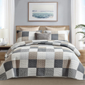 King 3-Piece Quilt Set – 100% Cotton Plaid Farmhouse Bedspread, Lightweight & Reversible, All-Season