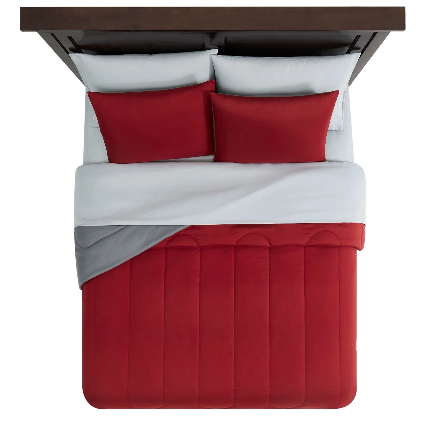 7-Piece Reversible Bed-in-a-Bag Comforter Set – Red, Full, Includes Sheets & Shams