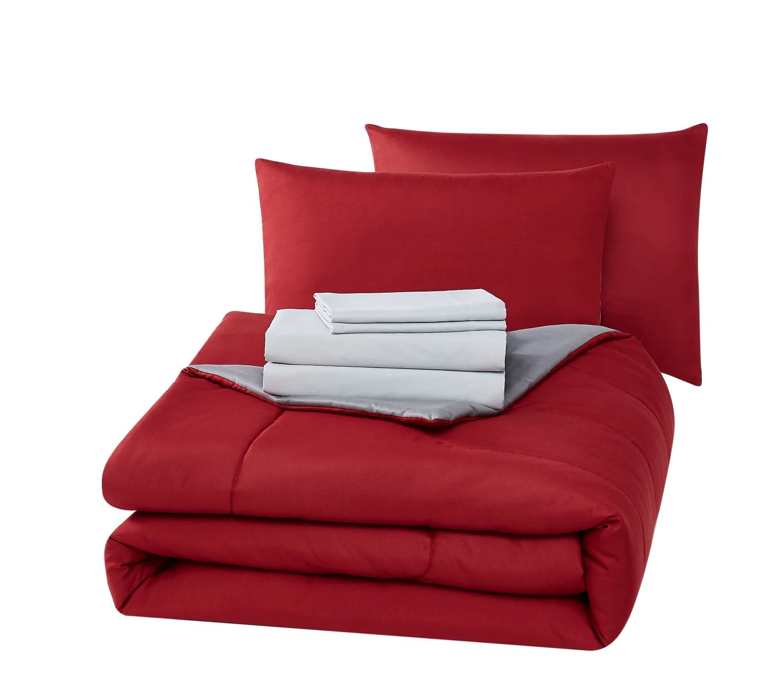 7-Piece Reversible Bed-in-a-Bag Comforter Set – Red, Full, Includes Sheets & Shams