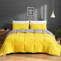 King Reversible Comforter – All-Season Ultra-Soft Down Alternative Quilt, Yellow/Gray
