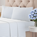 4-Piece Cal King Sheets – Hotel-Style Luxury, Breathable & Soft, Deep Pockets, Wrinkle Resistant – Blue Stripes