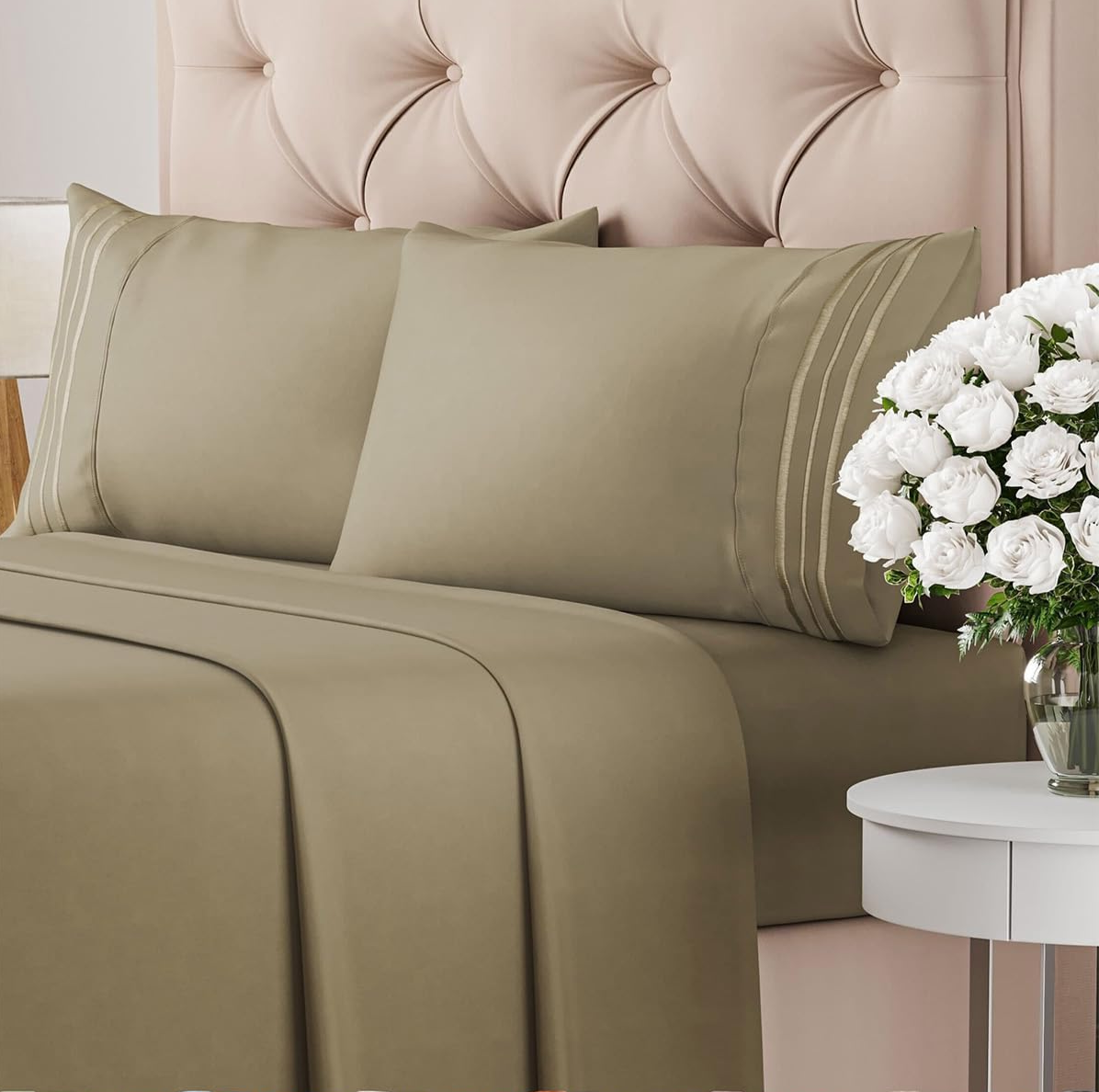 Queen Size 4-Piece Bed Sheet Set – Ultra-Soft, Cooling, Deep Pocket, Khaki