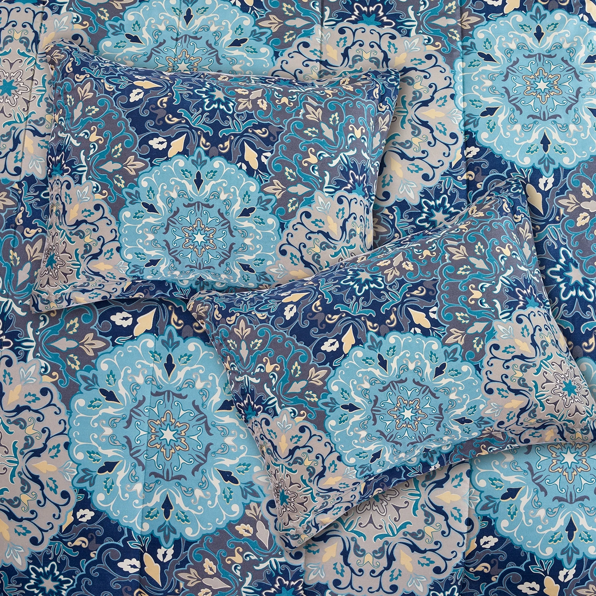 8-Piece Full Bed-in-a-Bag – Granada Deep Blue Damask, Reversible