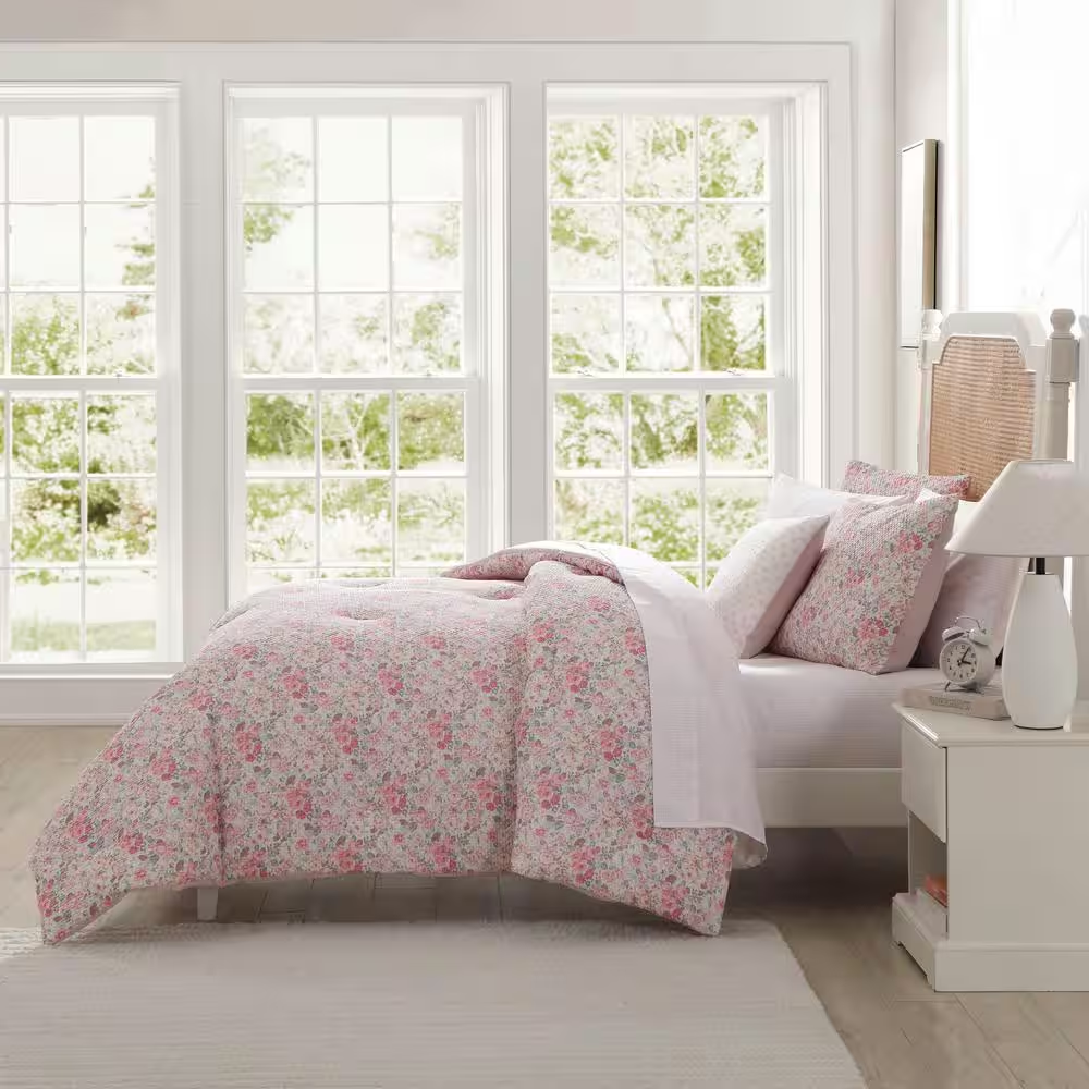 8-Piece Full Bed-in-a-Bag Comforter Set – Quartet Pink & Green Microfiber, Includes Sheets & Shams